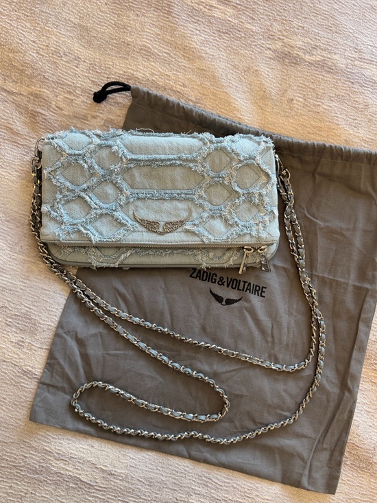 Zadig & Voltaire Handbags - New Zadig & Voltaire Rock Fringed Denim Breeze Crossbody Clutch Light blue